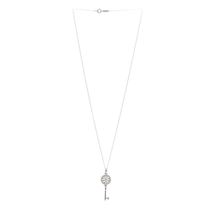 Tiffany Sterling Silver Diamond Large Daisy Key Pendant Link Necklace 3 of 5