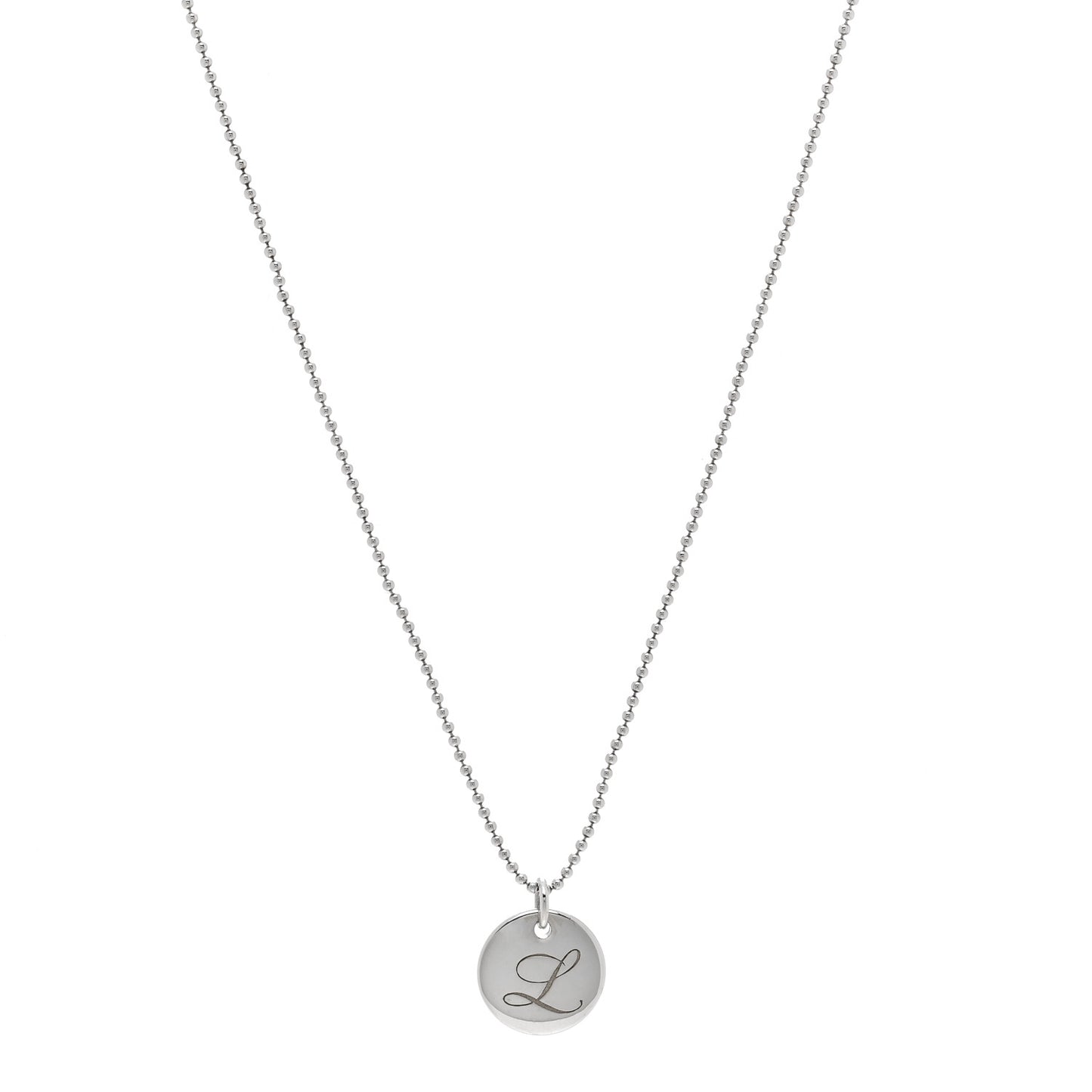 Sterling Silver Letter L Disc Pendant Necklace