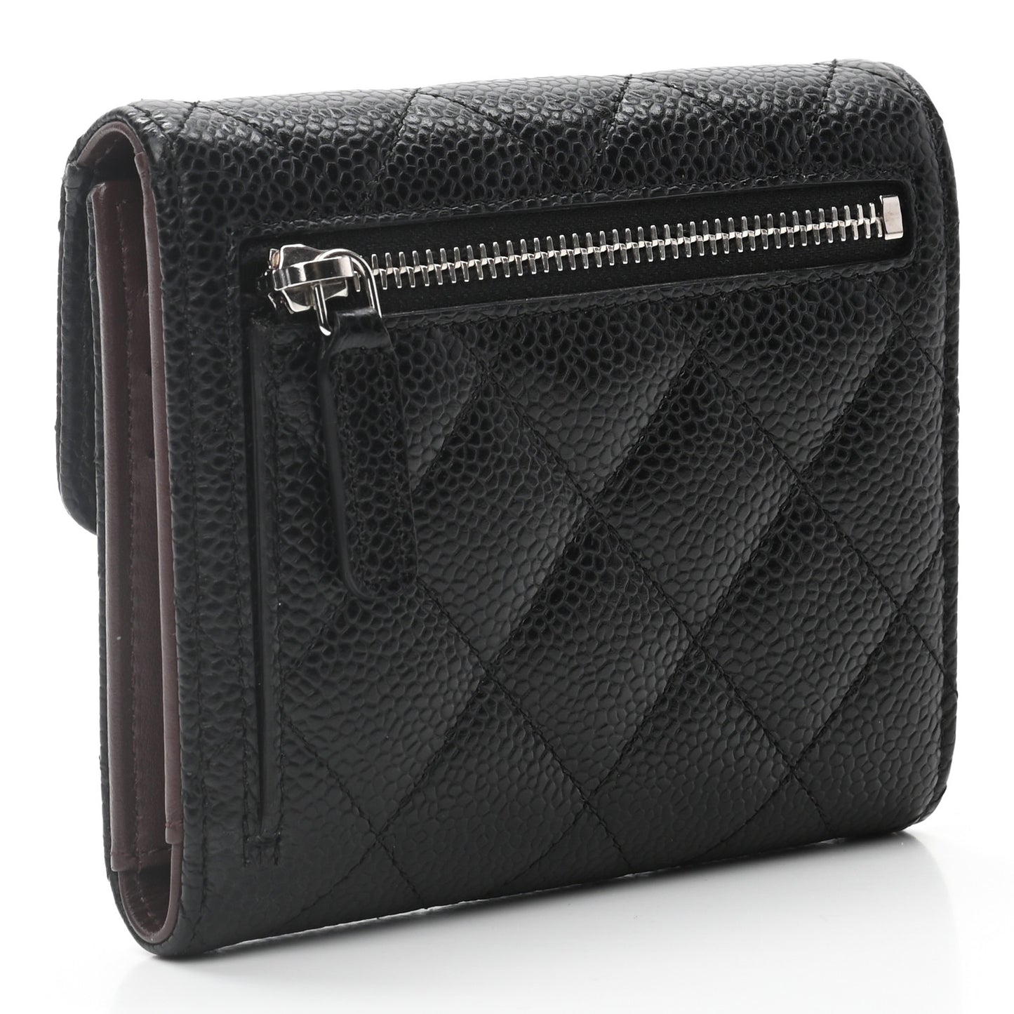 Caviar Quilted Compact Flap Wallet Black