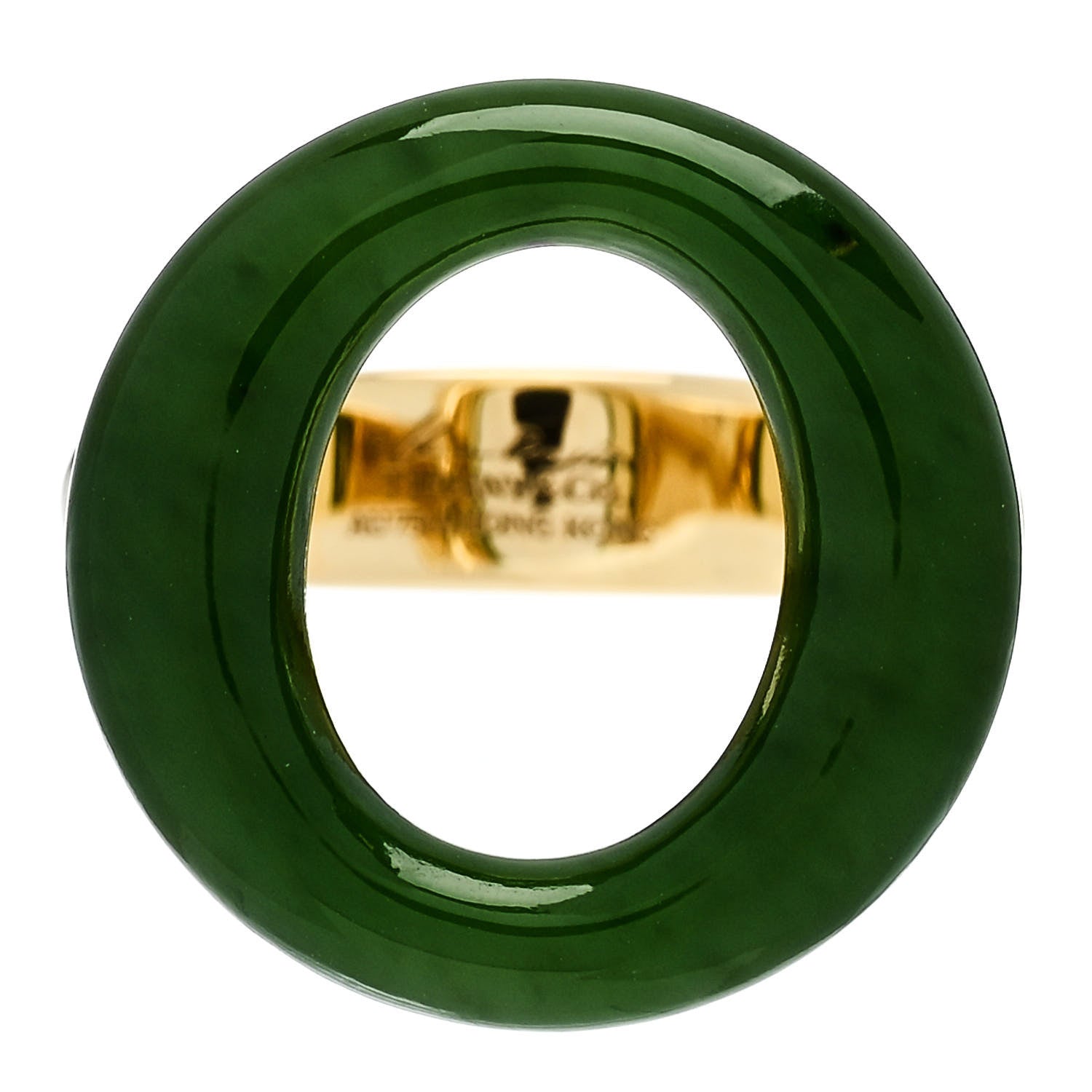 Tiffany 18K Yellow Gold Green Jade Elsa Peretti Sevillana Ring 57 8 1 of 6