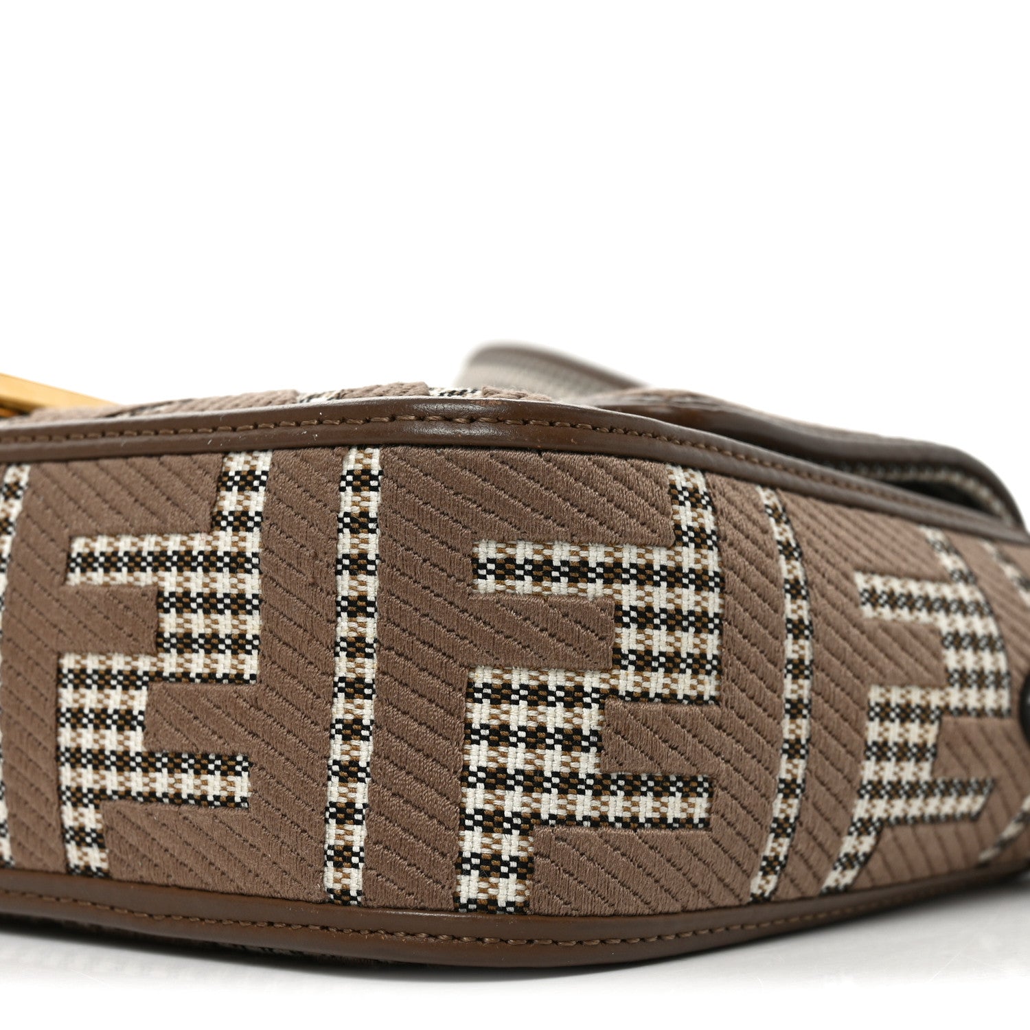 Fendi Wool Vitello King Houndstooth FF Embroidered Baguette Beige Moro 10 of 10