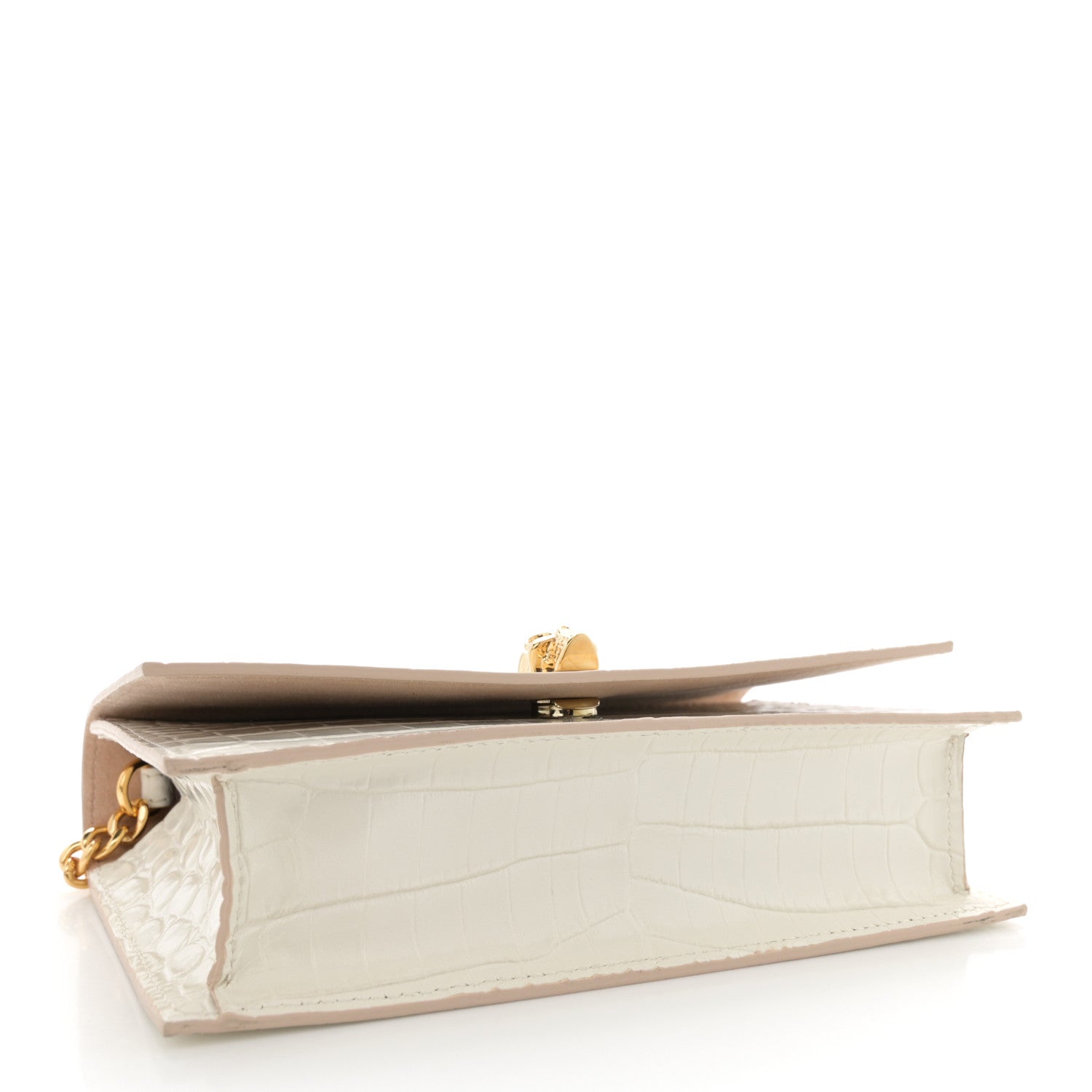 Alexander McQueen Calfskin Crocodile Embossed Skull Mini Crossbody Bag White 4 of 12