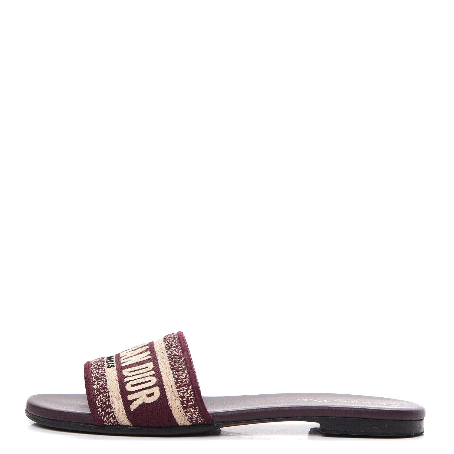 Christian Dior Canvas Embroidered Dway Flat Slide Sandals 37.5 Deep Amaranth 1 of 9