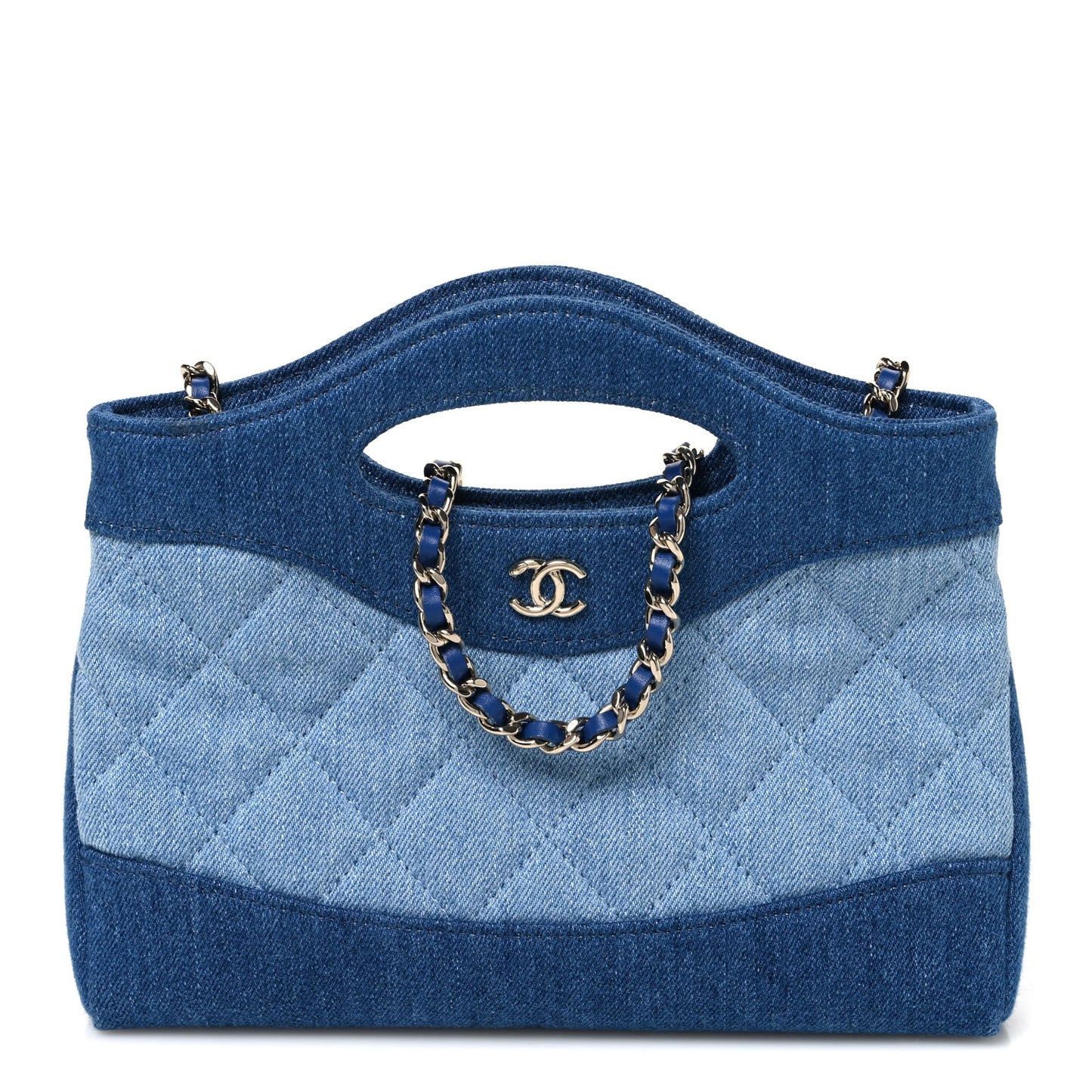 Denim Quilted Nano 31 Shopping Bag Light Blue Dark Blue