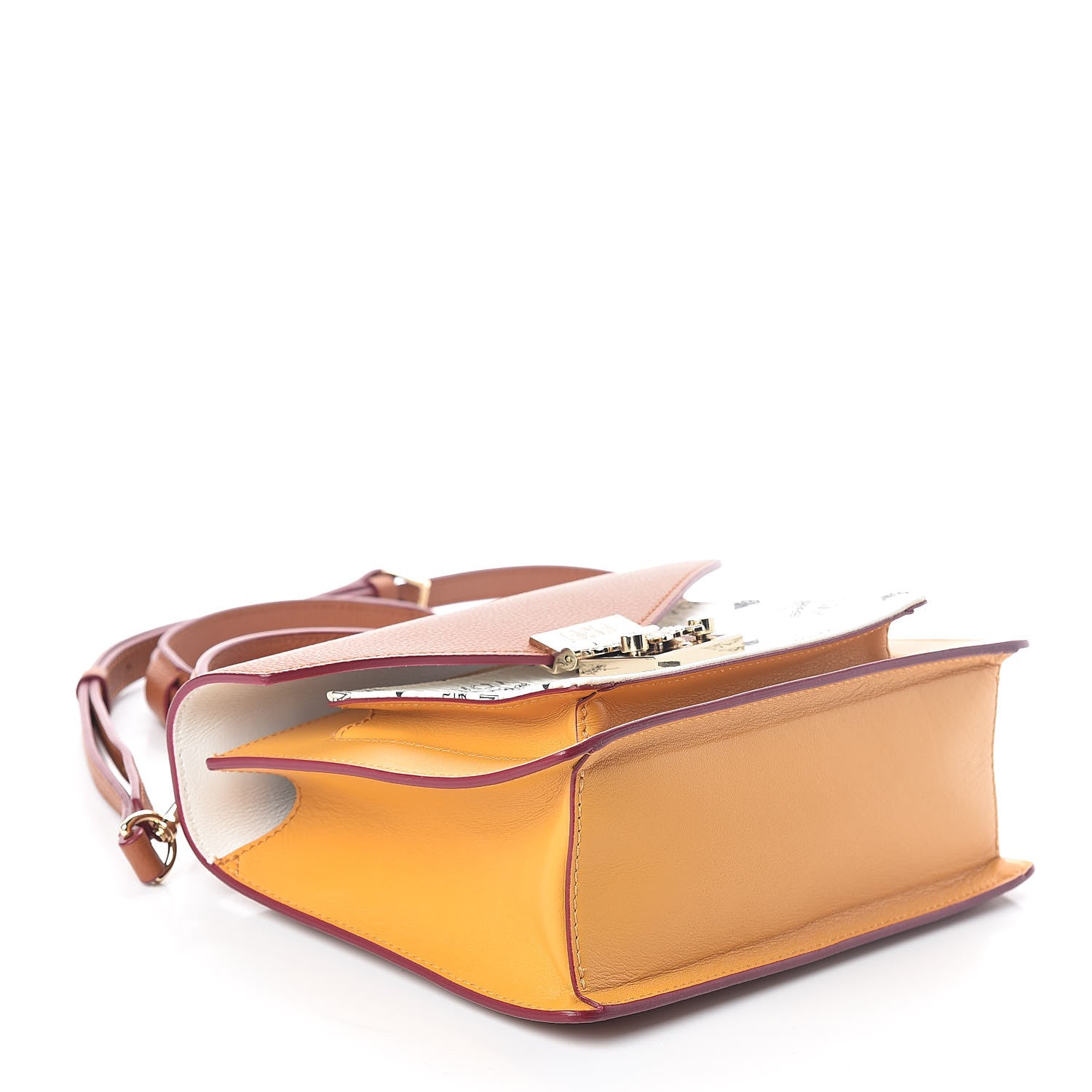 MCM Visetos Small Patricia Satchel Cognac White 4 of 9
