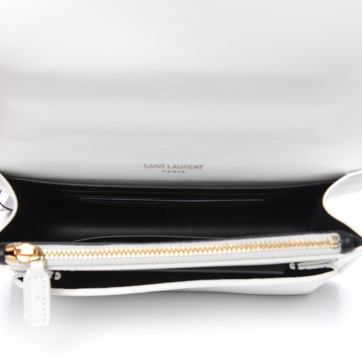 Saint Laurent New Aspen Calfskin Bi-Color Monogram Sunset Chain Wallet Black Dirty White 5 of 11