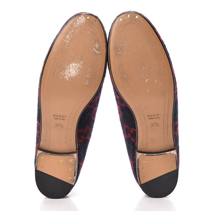 Gucci Covered Wool GG Monogram Horsebit Womens Jordaan Loafers 37.5 Blue Red 5 of 19