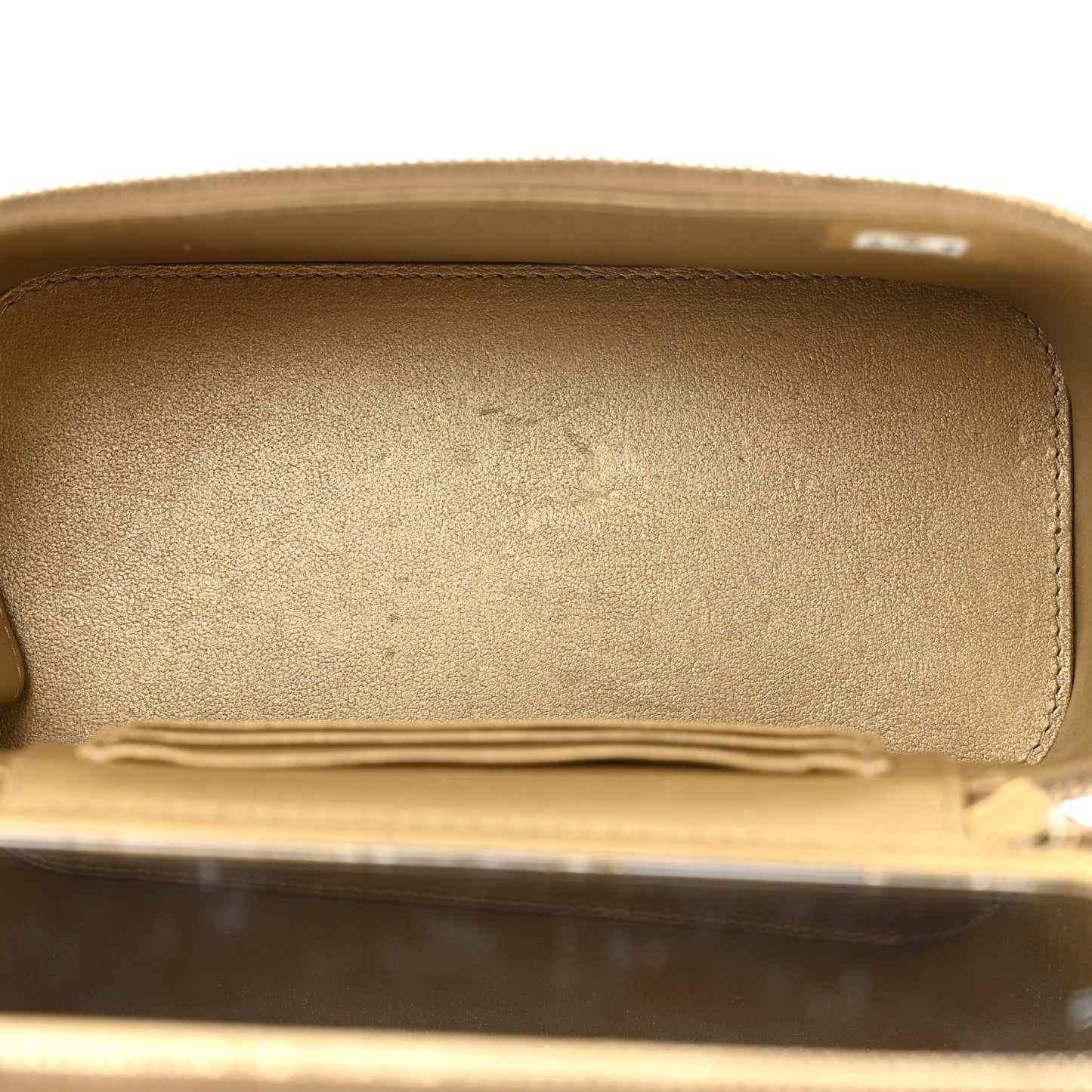 Metallic Lambskin Quilted Small CC Vanity Case With Chain Gold Gold