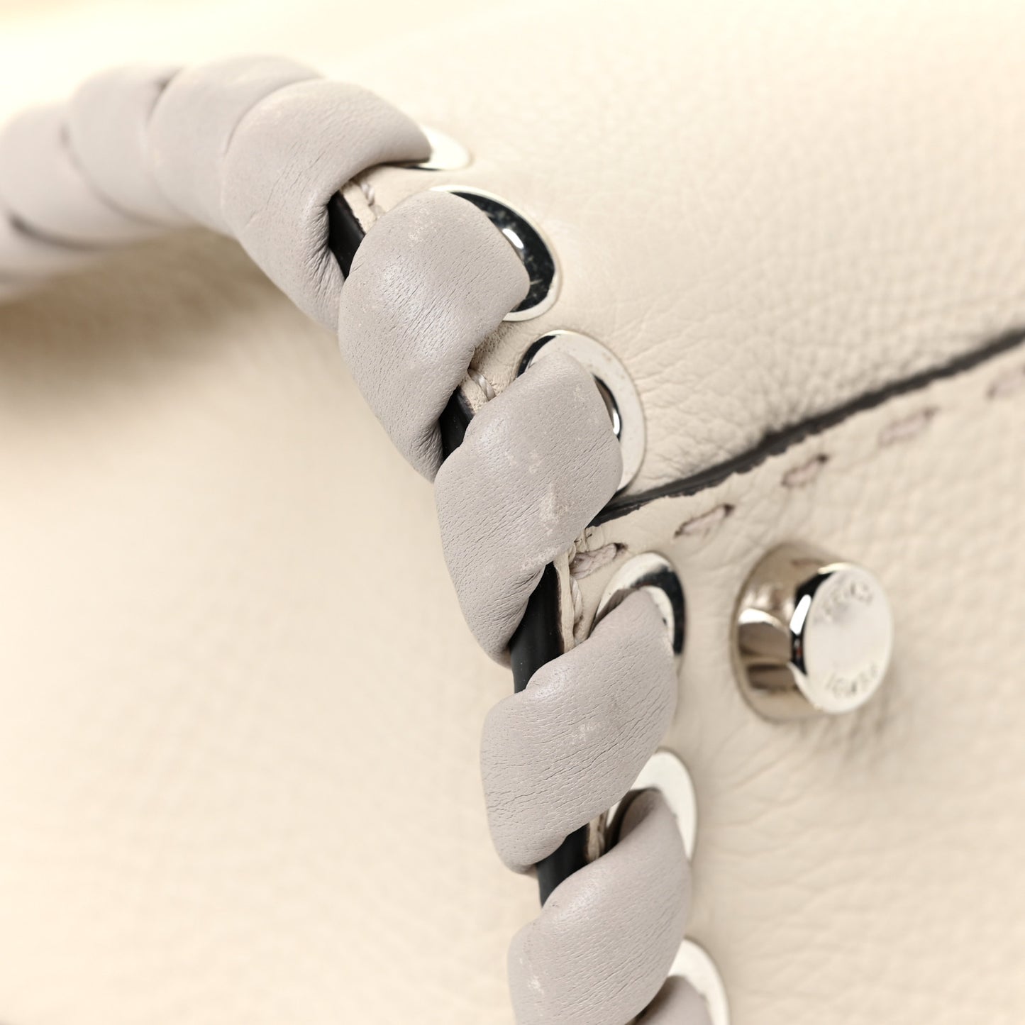 Cuoio Romano Selleria Vitello Dolce Lace Up Medium Peekaboo Iconic Satchel Camelia Milk Grigio Polvere