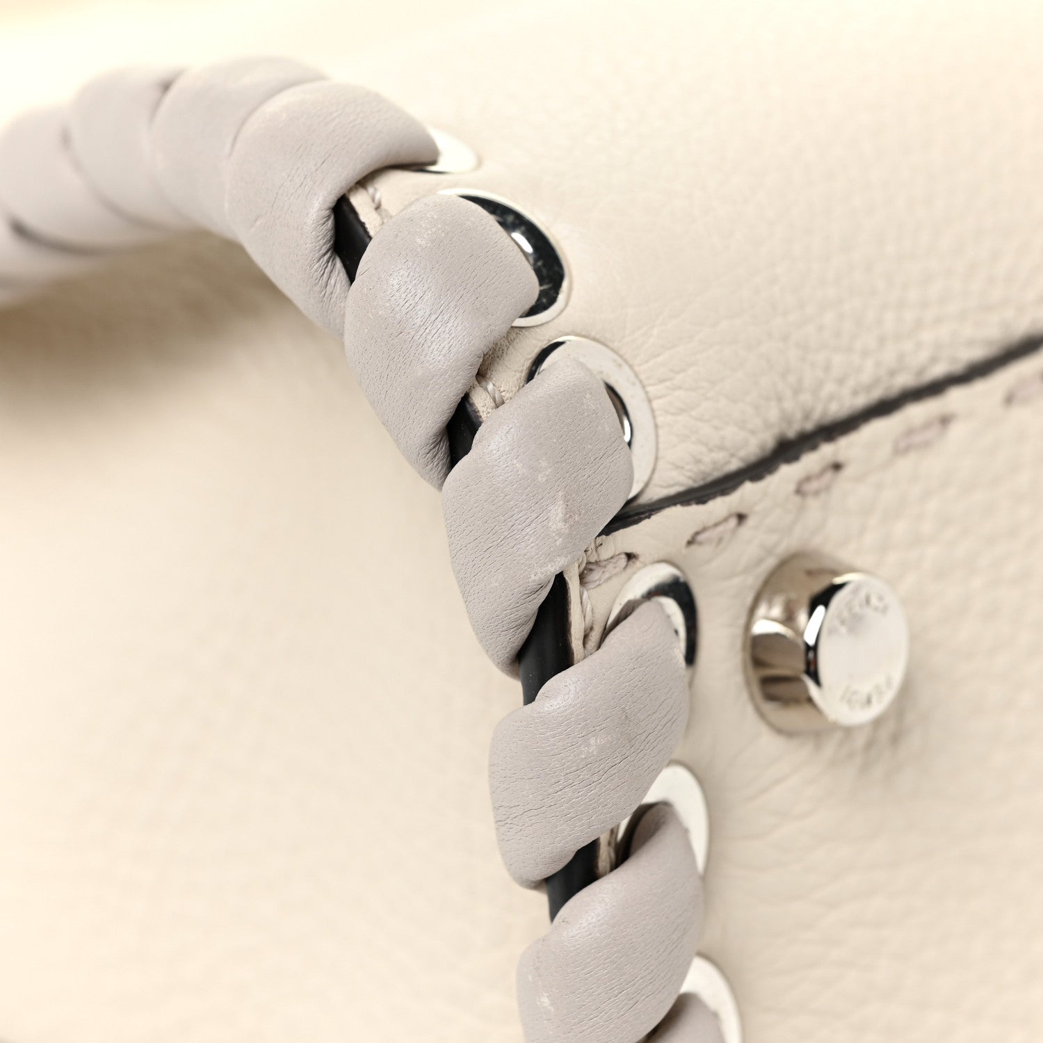 Fendi Cuoio Romano Selleria Vitello Dolce Lace Up Medium Peekaboo Iconic Satchel Camelia Milk Grigio Polvere 12 of 15