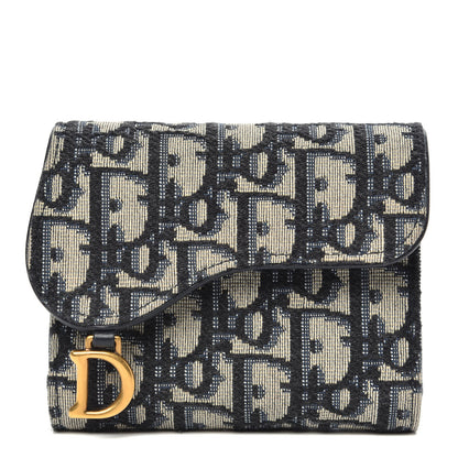 Christian Dior Oblique Saddle Lotus Wallet Blue 1 of 7