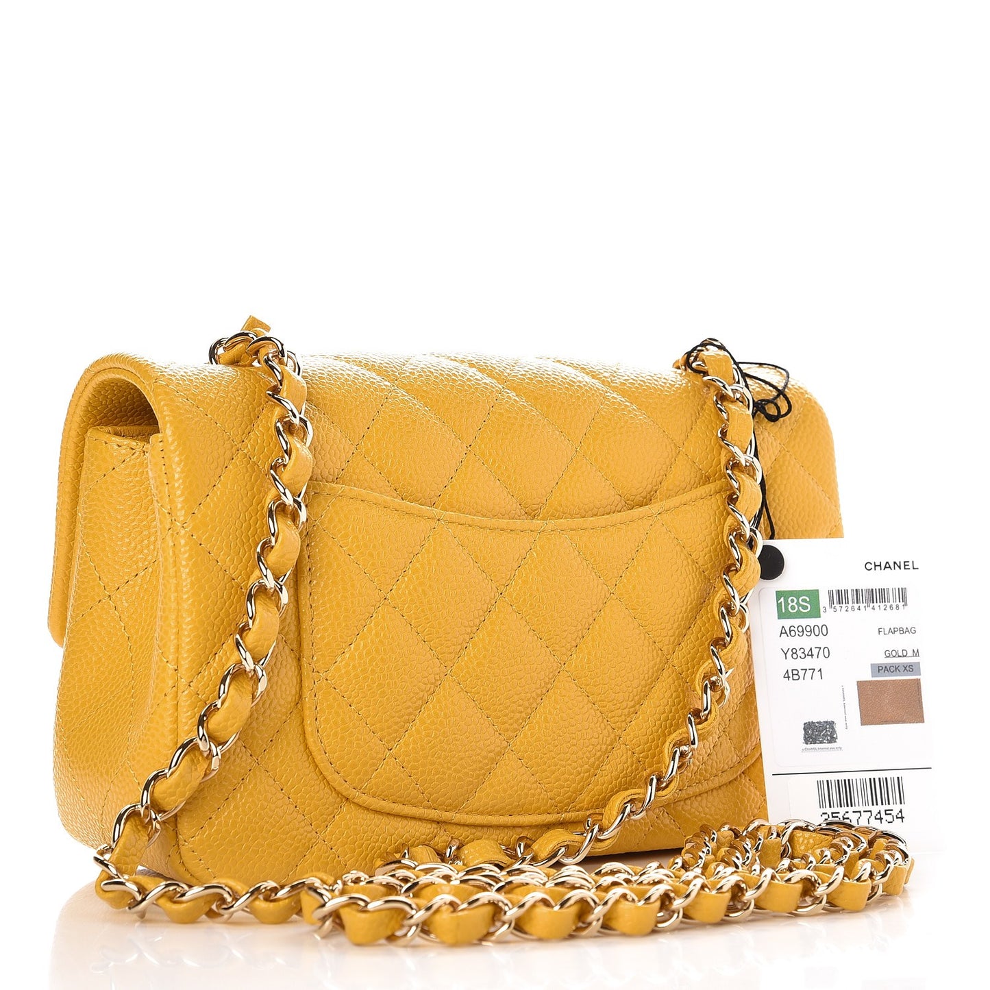 Caviar Quilted Mini Rectangular Flap Yellow