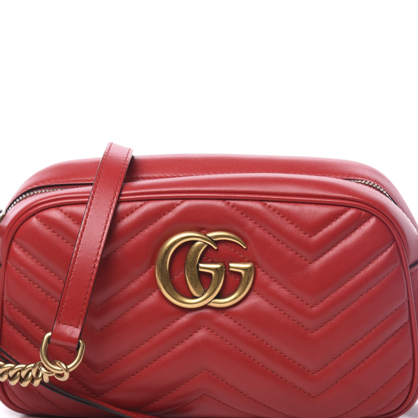 Calfskin Matelasse Small GG Marmont Chain Shoulder Bag Hibiscus Red