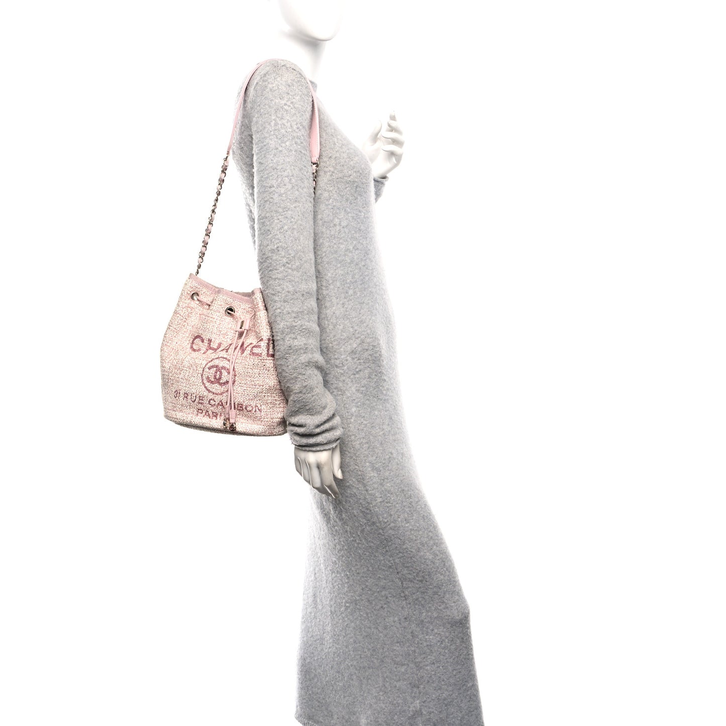 Lurex Boucle Deauville Drawstring Bag Pink