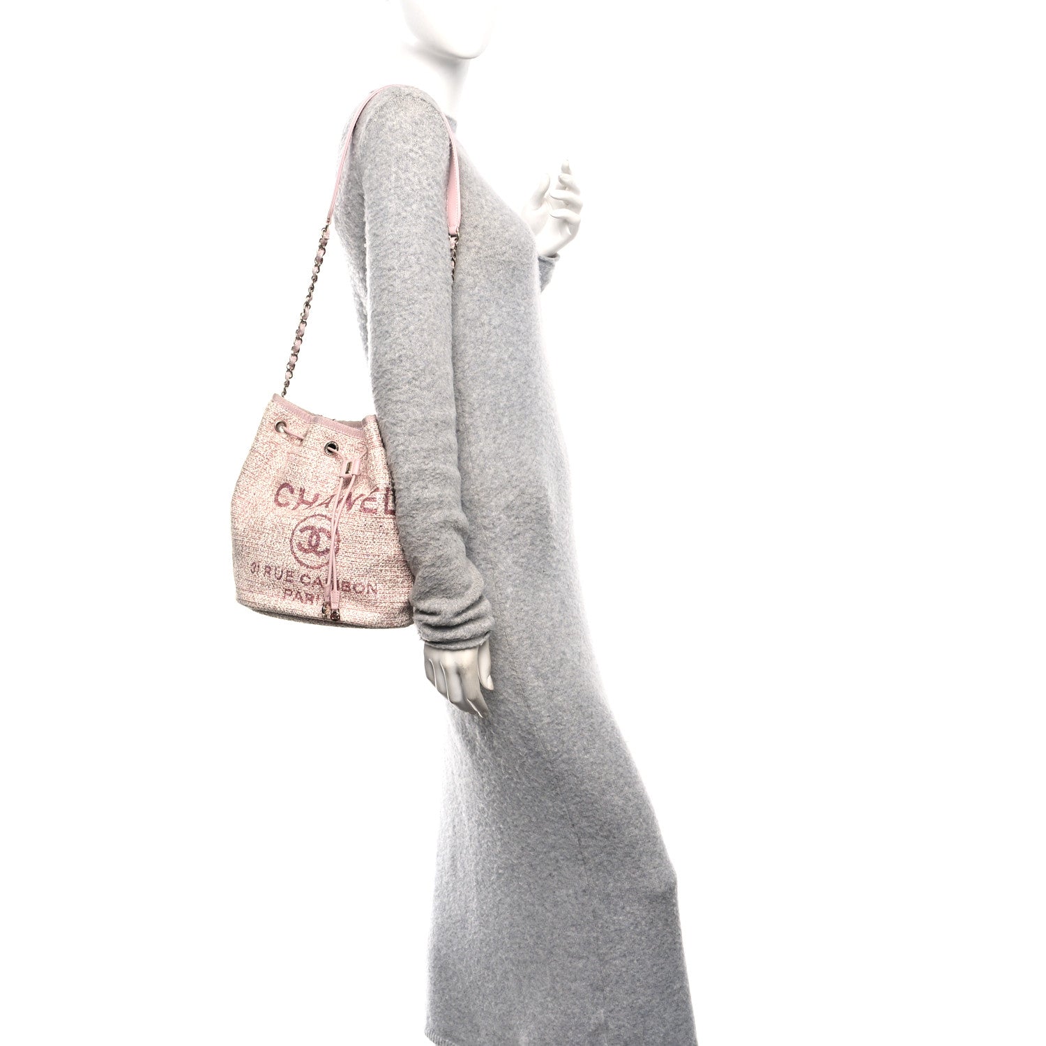 Chanel Lurex Boucle Deauville Drawstring Bag Pink 2 of 10