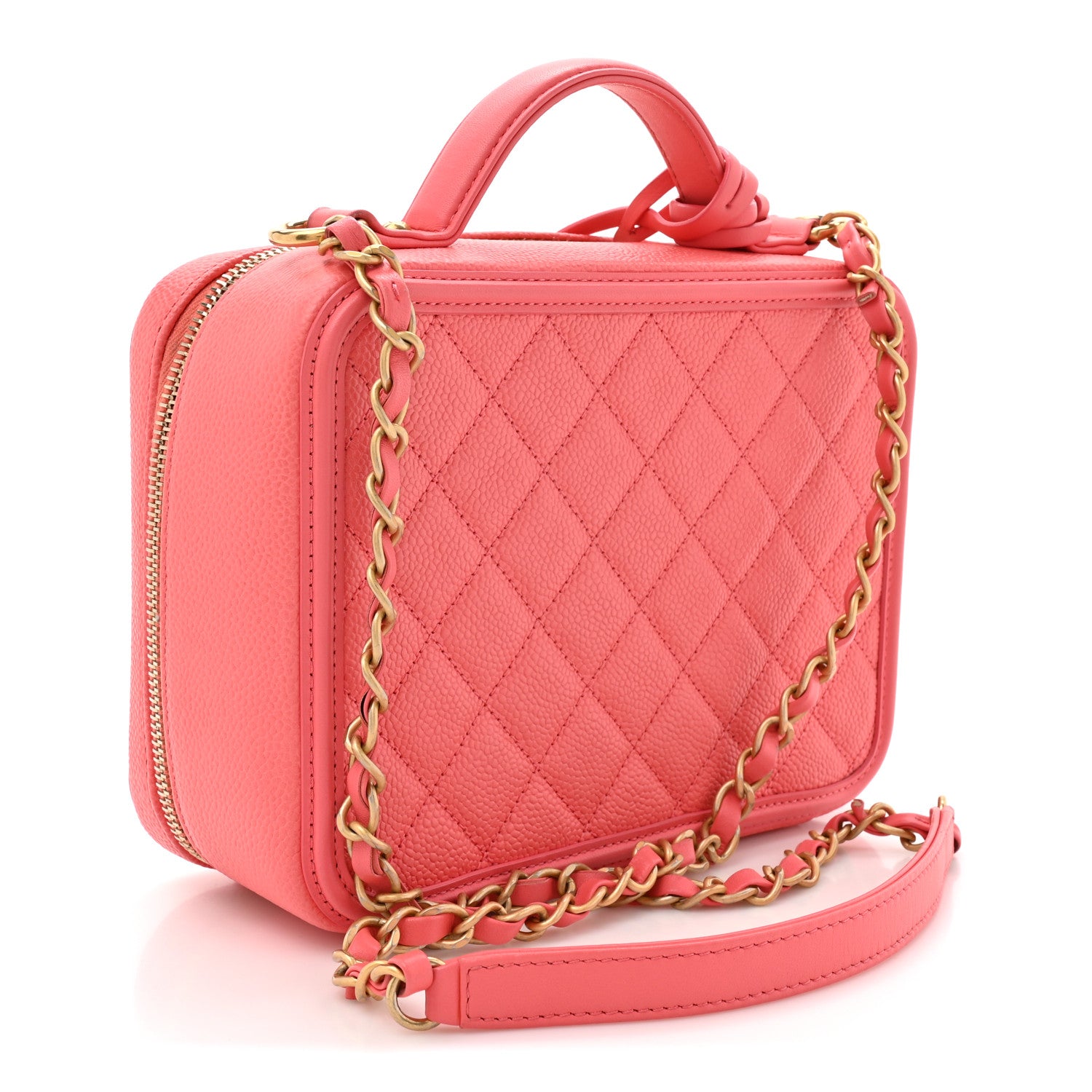 Chanel Caviar Quilted Medium CC Filigree Vanity Case Coral 3 of 10