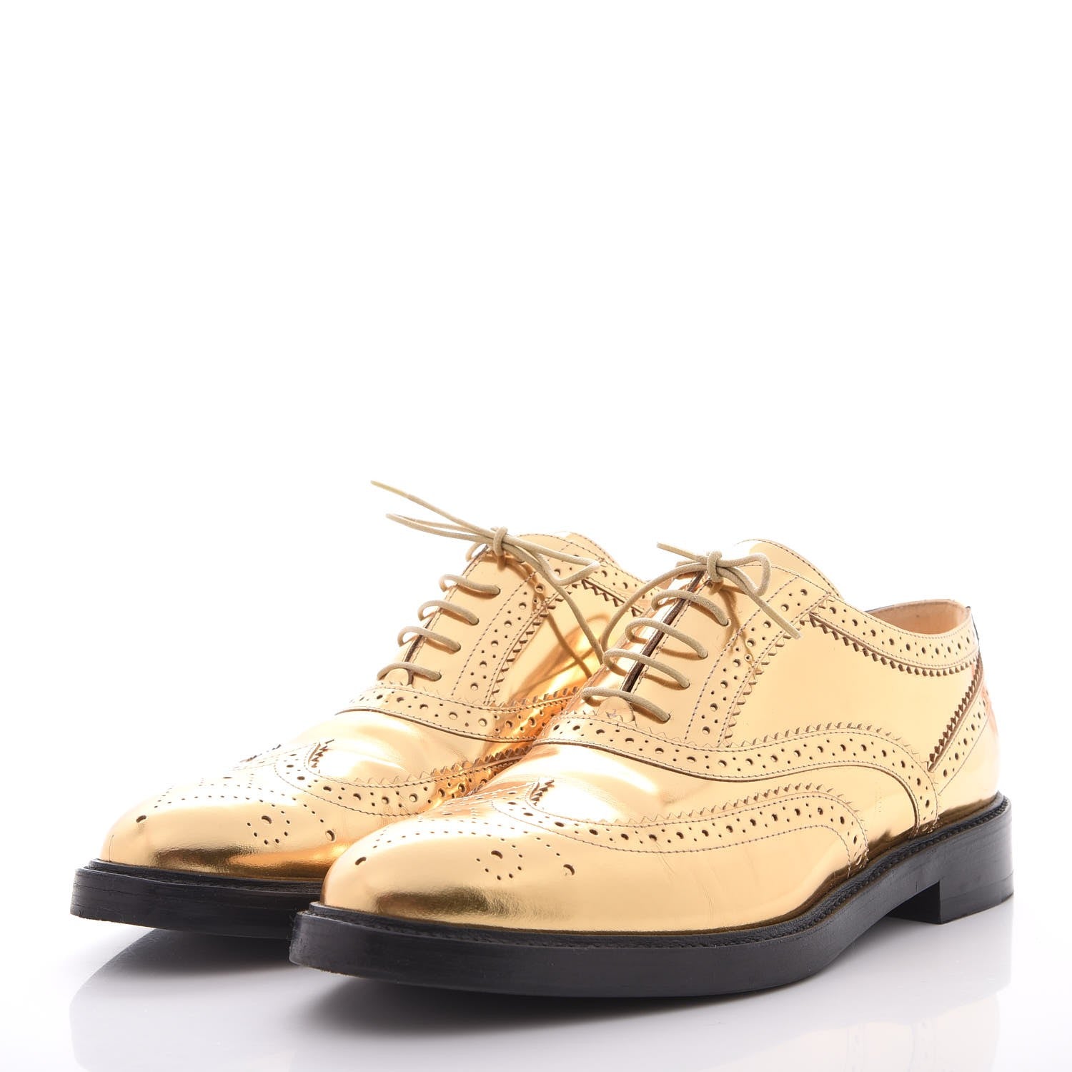 Burberry Metallic Calfskin Gennie Zig Lace Up Oxfords 38.5 Antique Gold 3 of 11