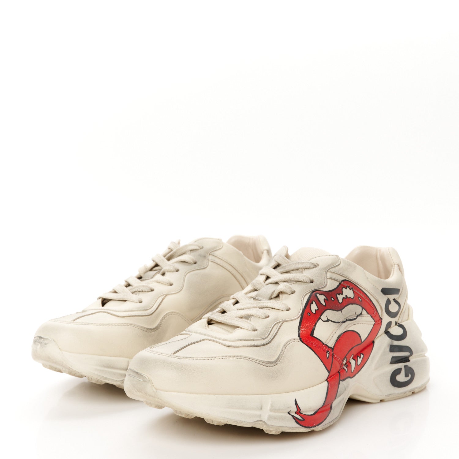 Gucci Calfskin Mouth Print Womens Rhyton Sneakers 38 Ivory 4 of 9