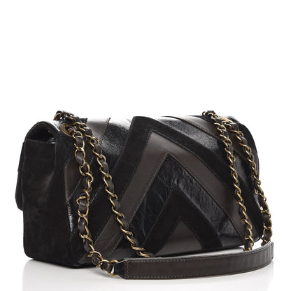 Chanel Suede Lambskin Glazed Calfskin Lady Vintage Chevron Flap Brown 3 of 10