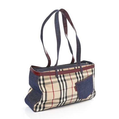 Burberry Denim Vintage Check Top Handle Patch Tote Red 2 of 9