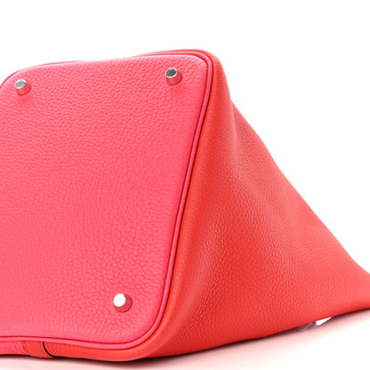 Hermes Taurillon Clemence Casaque Picotin Lock 22 MM Rouge De Coeur Rose Extreme Bleu Zanzibar 9 of 9