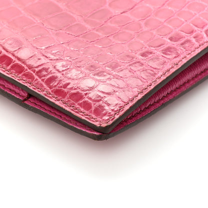 Hermes Shiny Alligator Bearn Wallet Rose Scheherazade 13 of 16