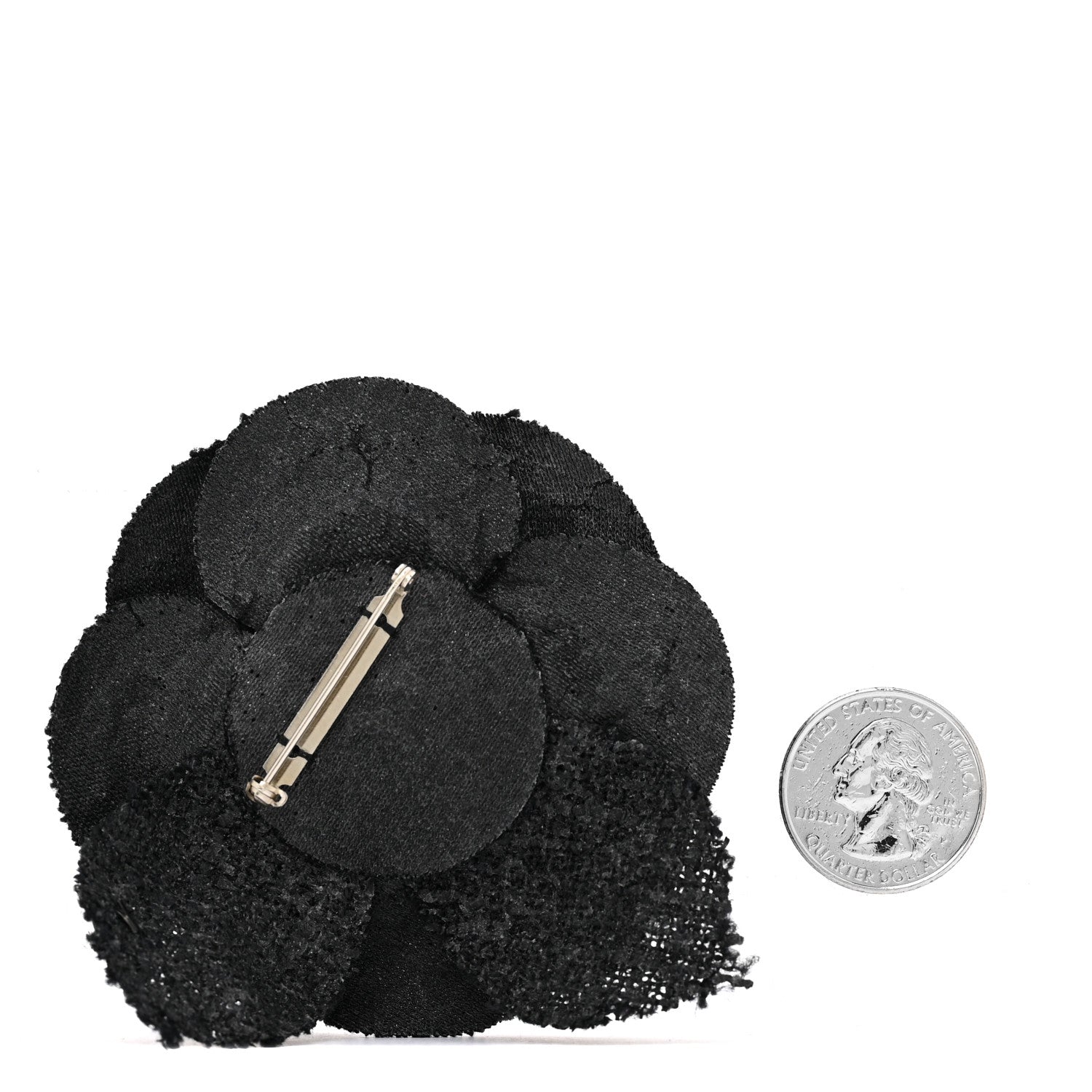 Chanel Tweed Fabric Camellia Pin Brooch Black 2 of 3