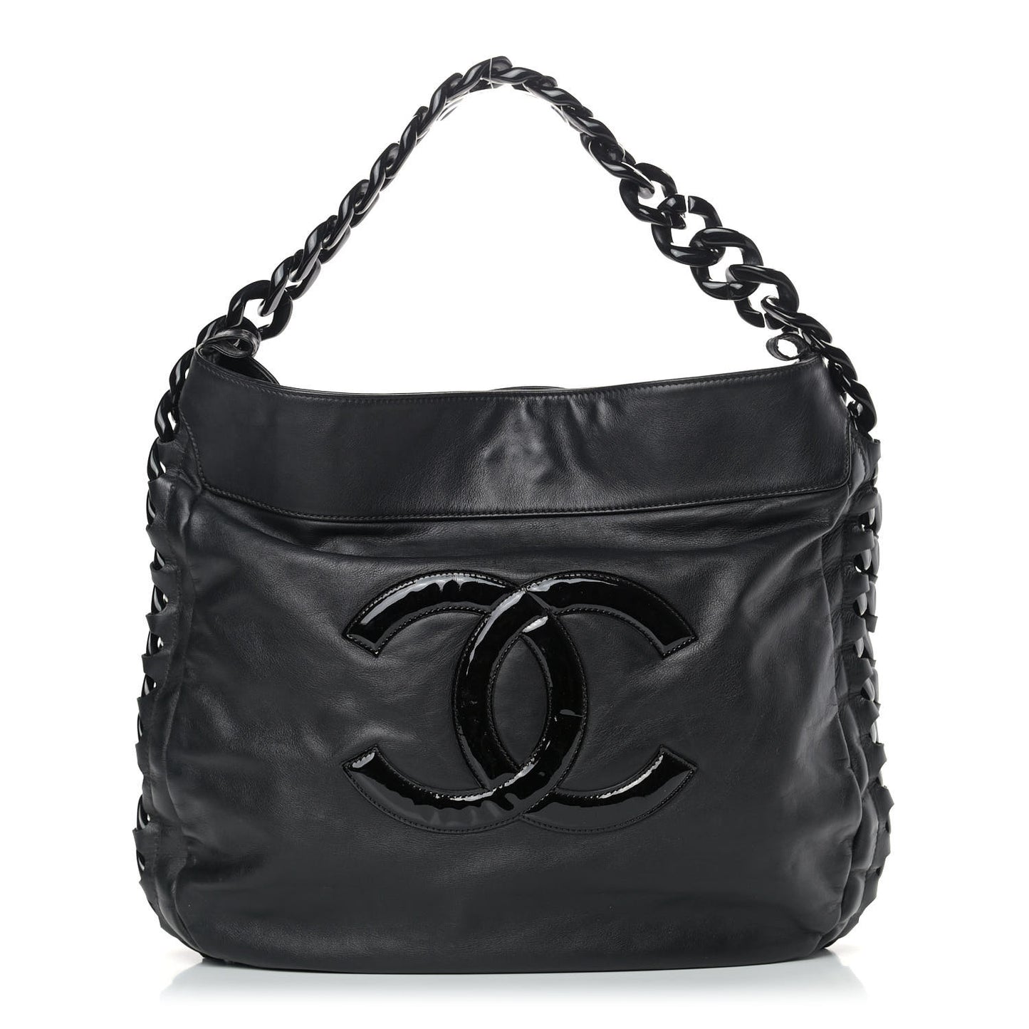 Calfskin Modern Chain Rhodoid Hobo Black