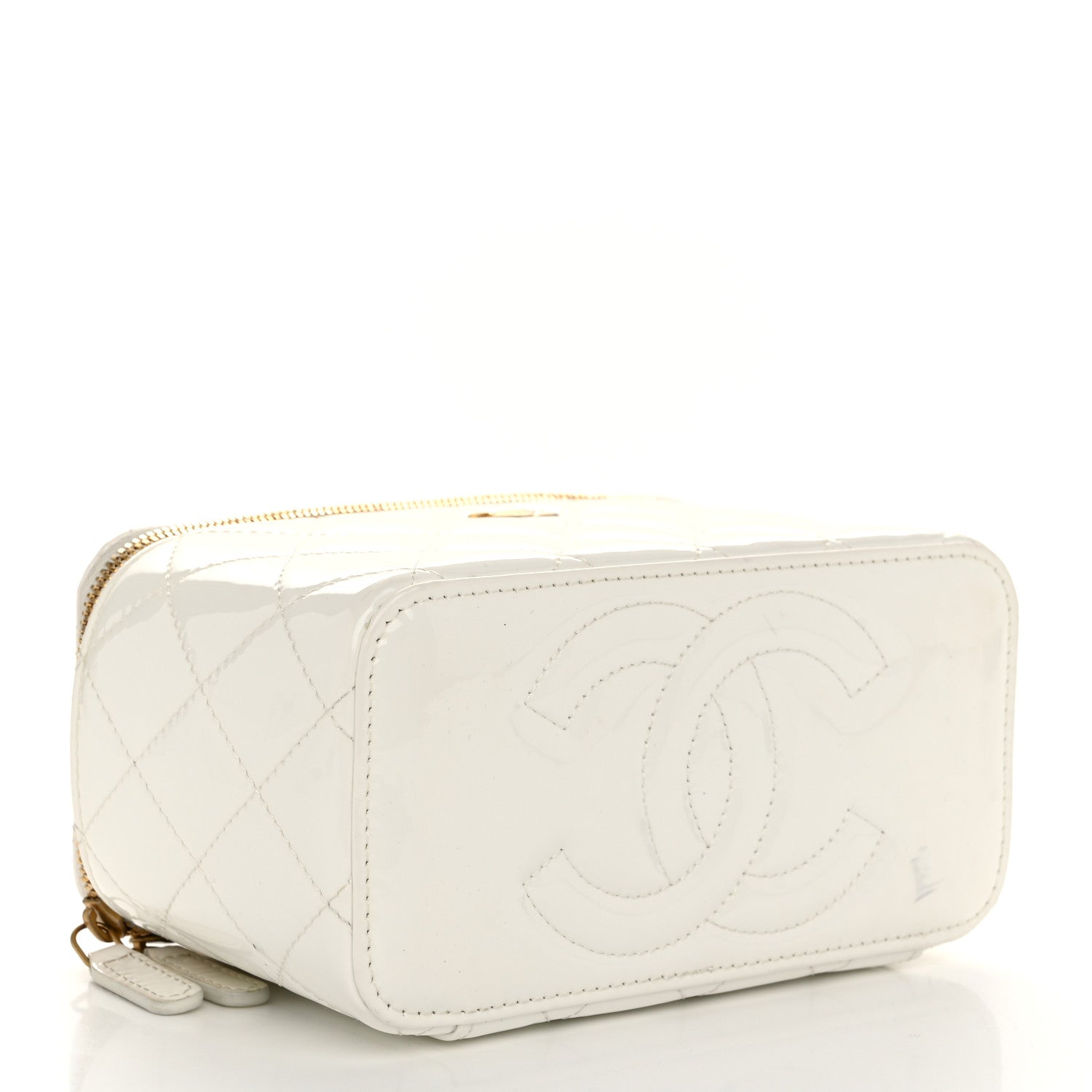 Chanel Patent Enamel Quilted Small Coco Hearts Vanity Case With Chain White 4 of 11
