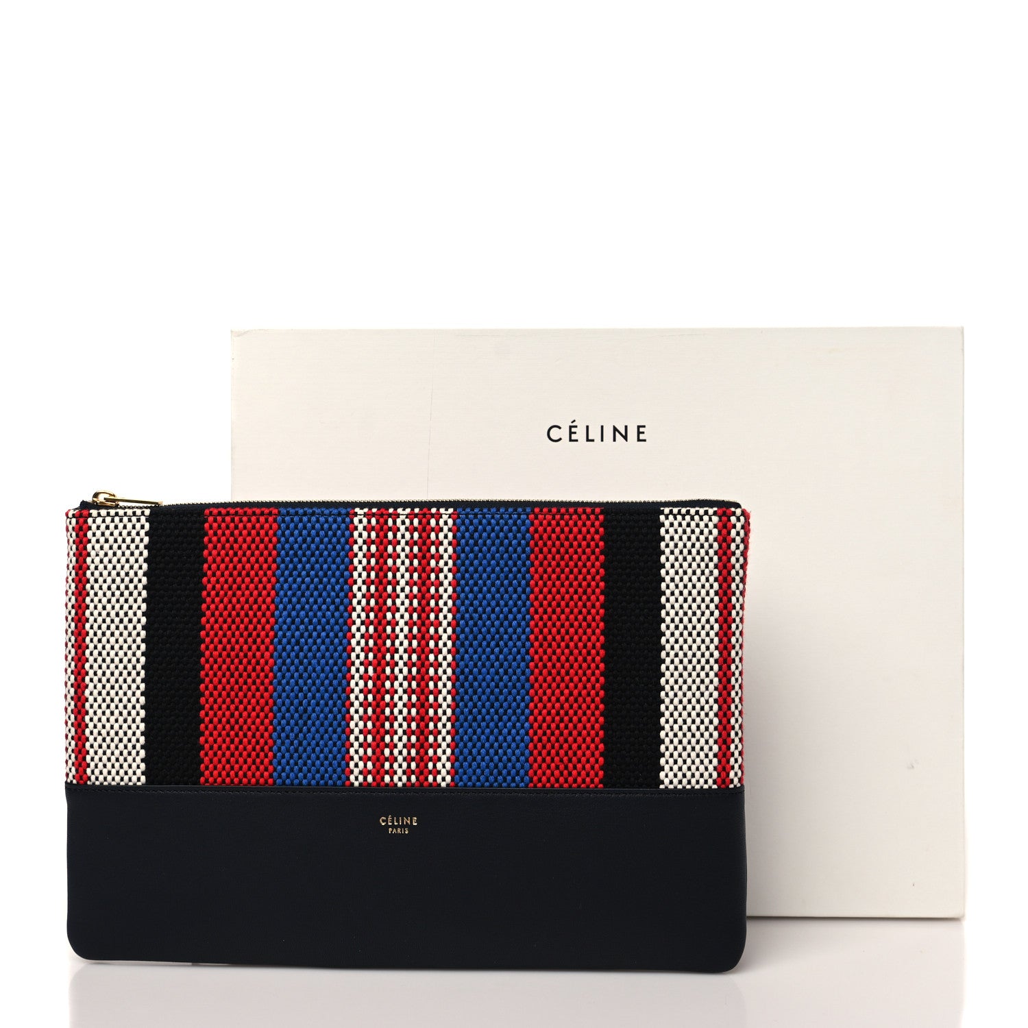Celine Cotton Canvas Lambskin Striped Solo Clutch Pouch Navy Blue 9 of 9