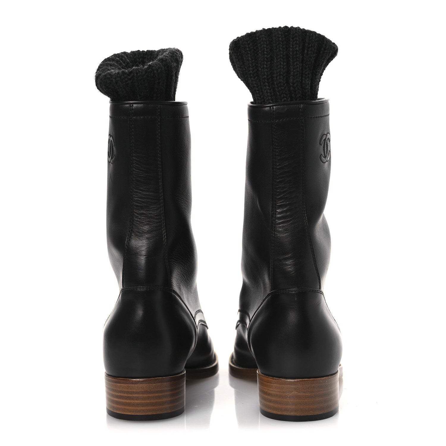 Chanel Calfskin Sock High CC Combat Boots 39 Black 6 of 10