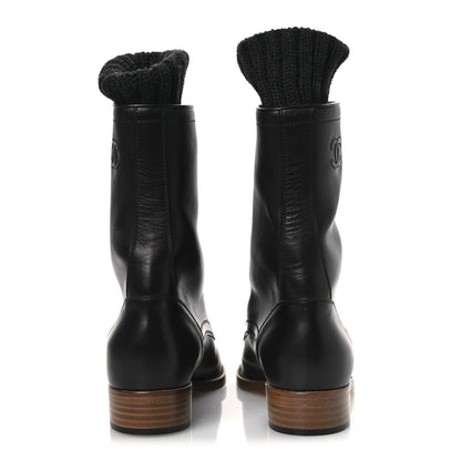 Chanel Calfskin Sock High CC Combat Boots 39 Black 6 of 10