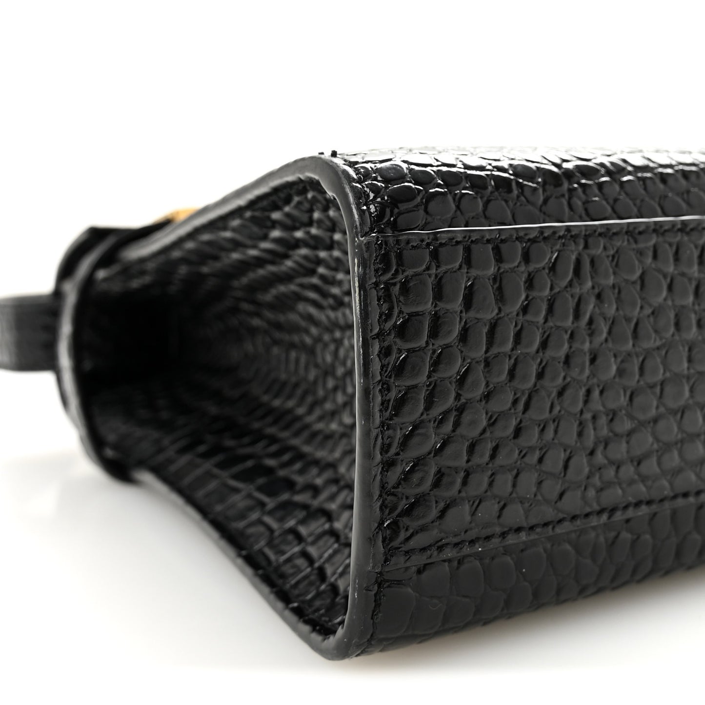 Shiny Calfskin Crocodile Embossed Manhattan Baguette Black