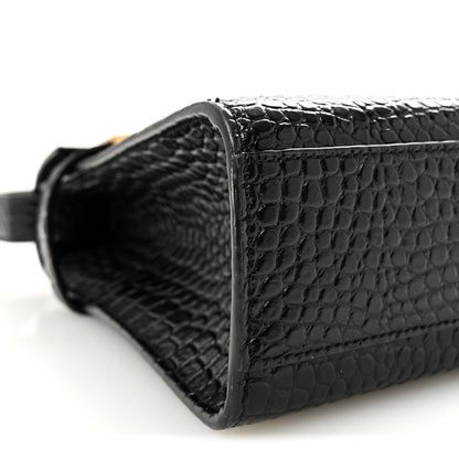 Saint Laurent Shiny Calfskin Crocodile Embossed Manhattan Baguette Black 8 of 9