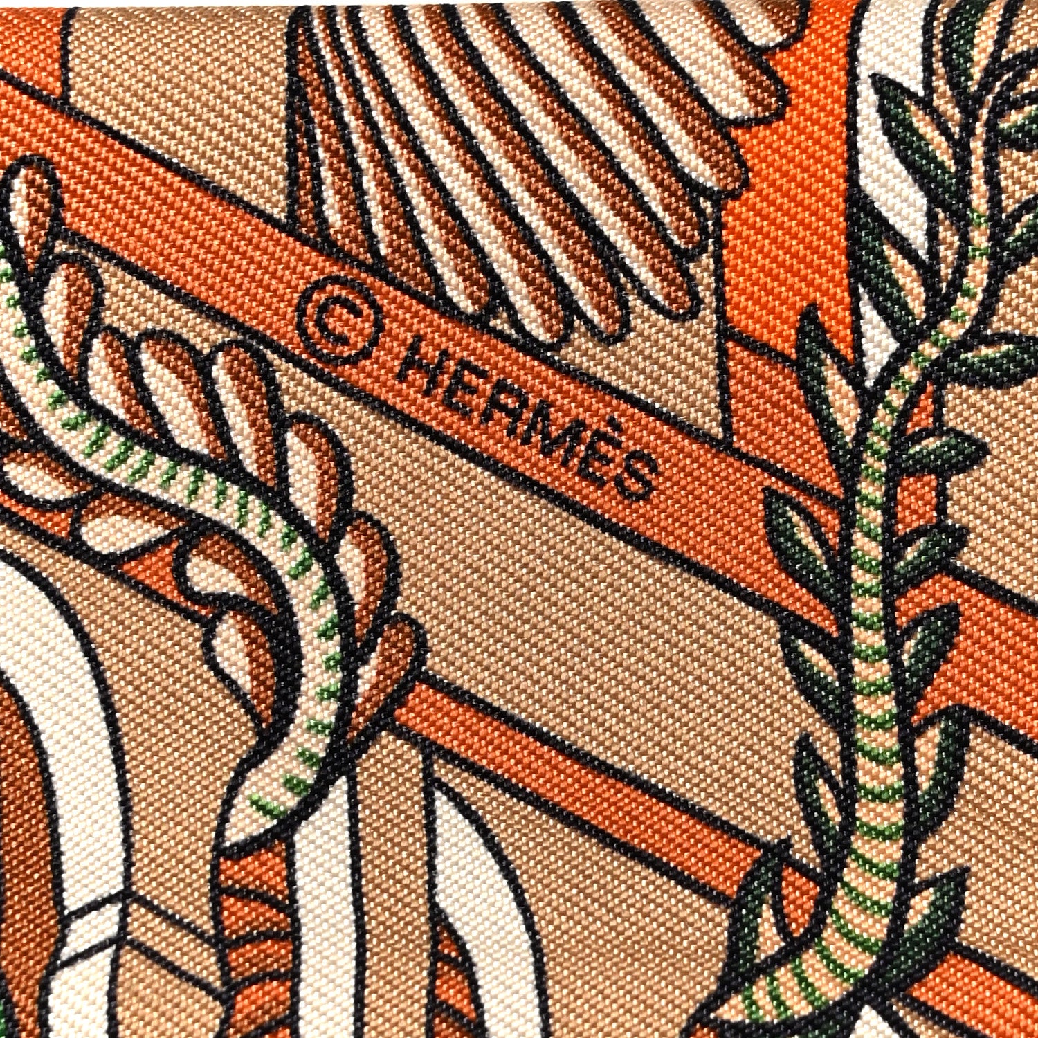 Hermes Silk Animapolis Plumetis Twilly Ocre Vert Orange 4 of 7