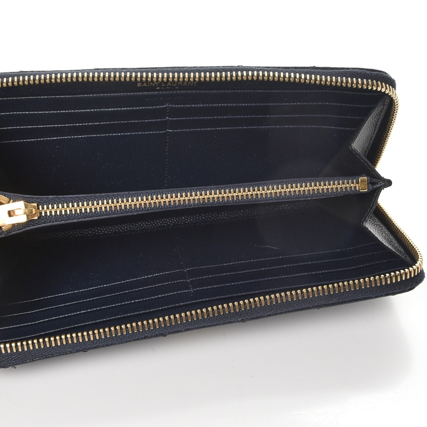 Saint Laurent Grain De Poudre Matelasse Chevron Monogram Zip Around Wallet Deep Marine 5 of 9