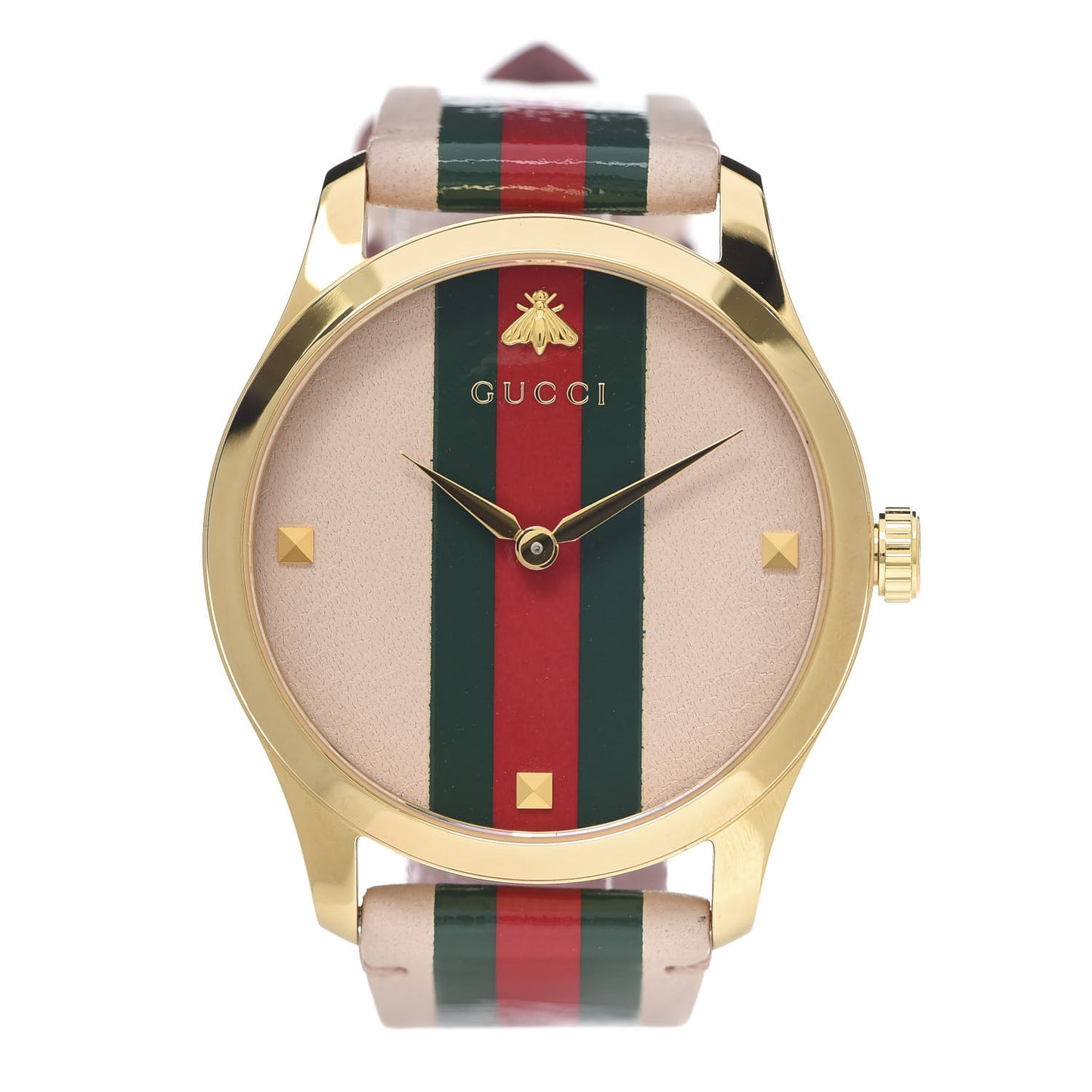 Stainless Steel Calfskin 38mm G-Timeless Stripe Web Quartz Watch Pink