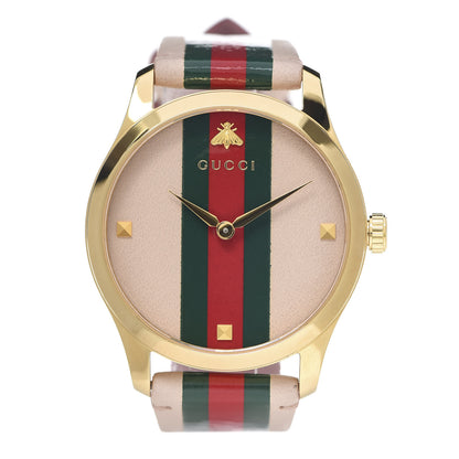 Gucci Stainless Steel Calfskin 38mm G-Timeless Stripe Web Quartz Watch Pink 1 of 6