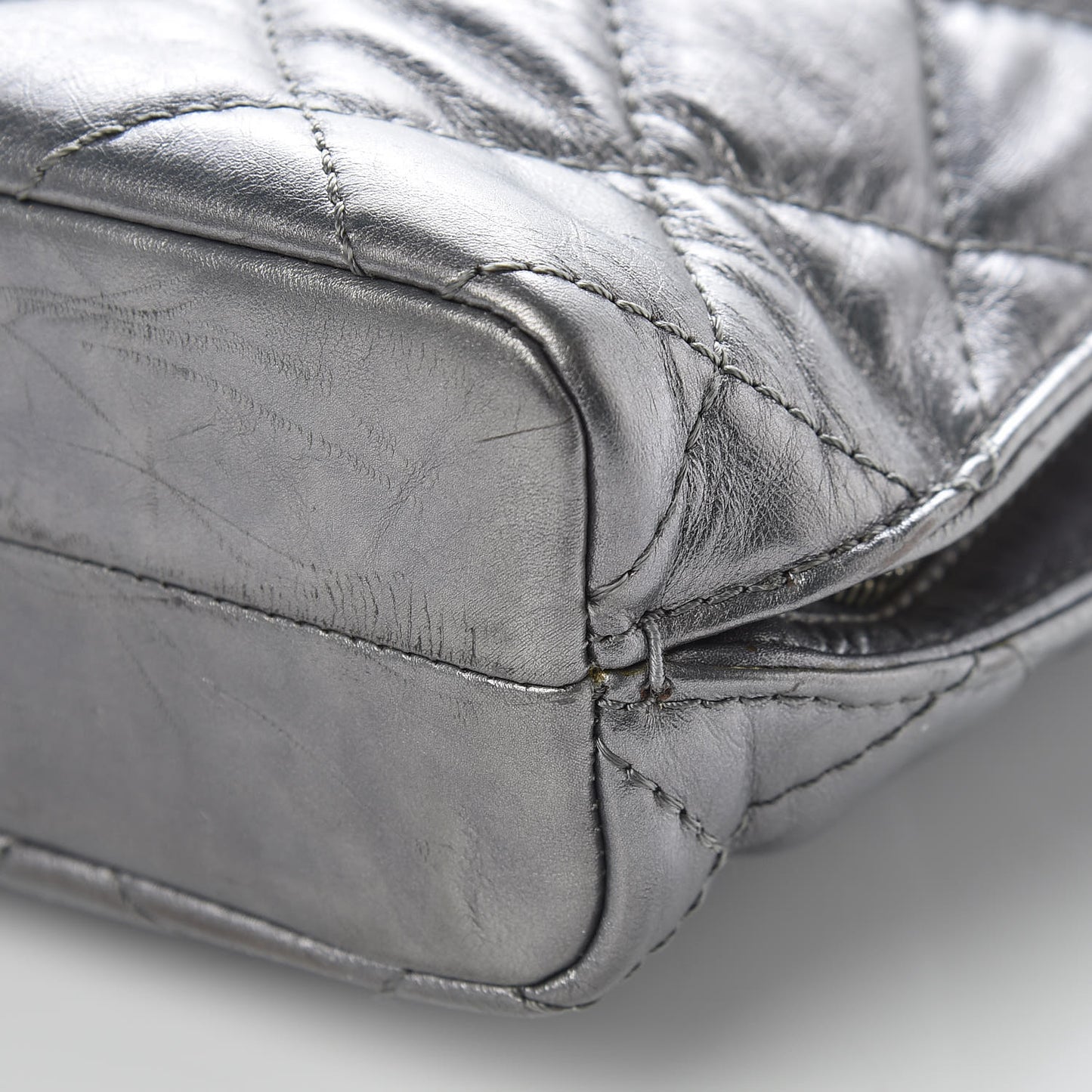 Metallic Aged Calfskin Quilted Briefcase Laptop Bag Grey