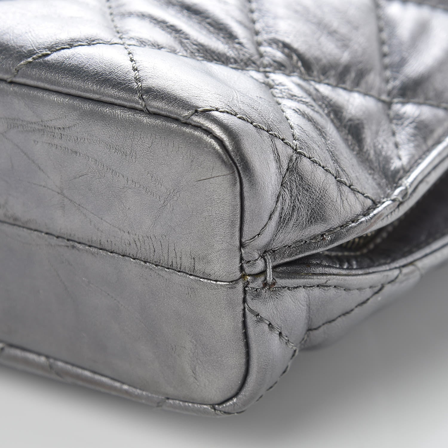 Chanel Metallic Aged Calfskin Quilted Briefcase Laptop Bag Grey 10 of 11