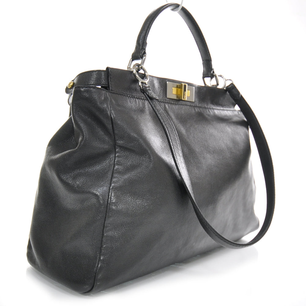 Fendi Goatskin Zucca Large Peekaboo Iconic Satchel Black Tobacco 2 of 12