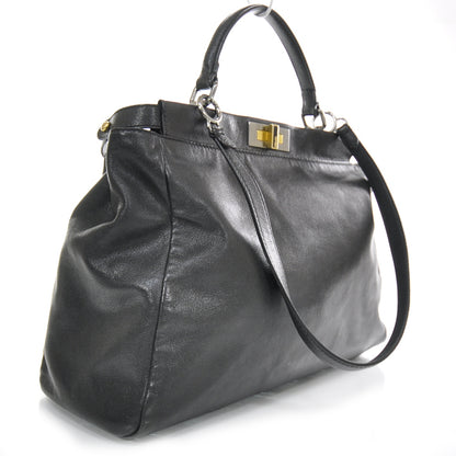 Fendi Goatskin Zucca Large Peekaboo Iconic Satchel Black Tobacco 2 of 12