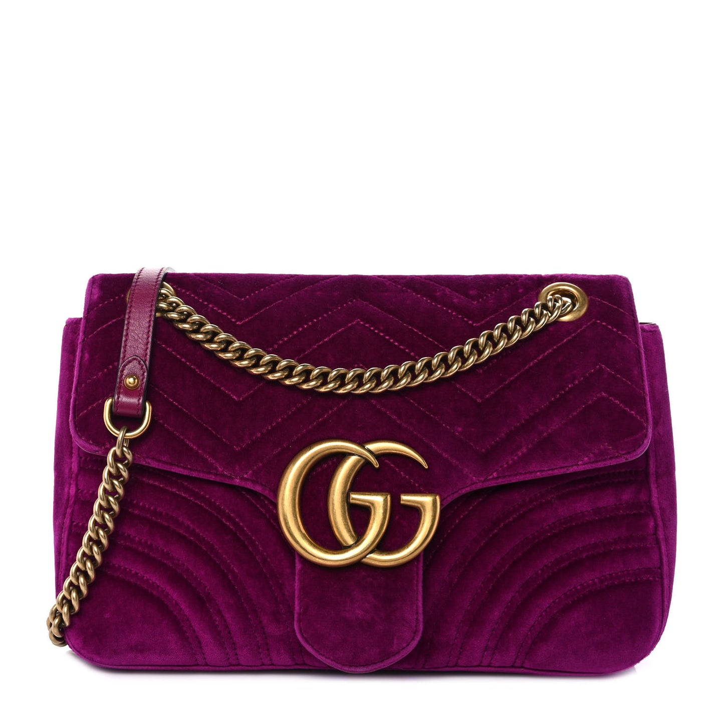 Velvet Matelasse Medium GG Marmont Shoulder Bag Fuchsia Violet Cyclamen