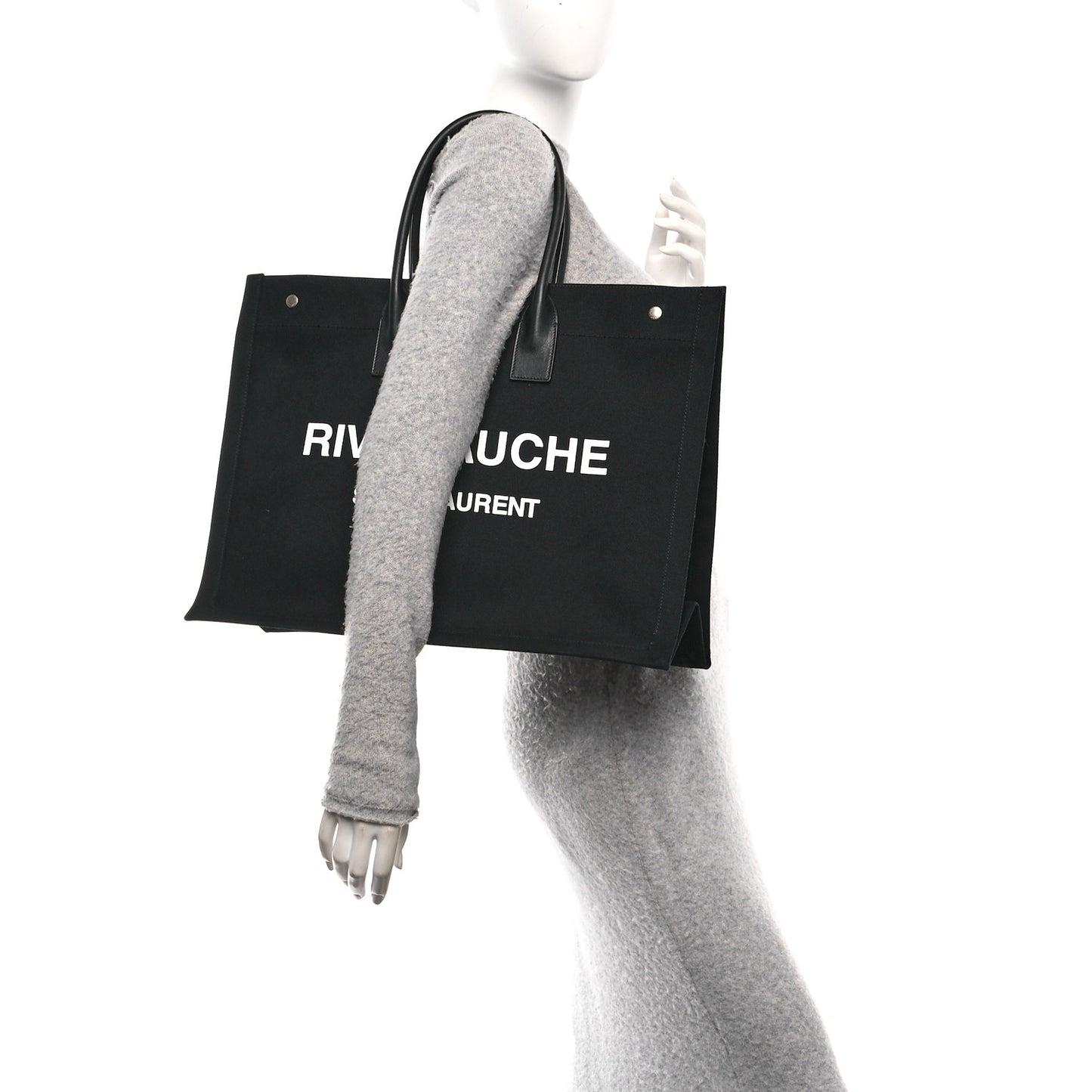 Linen Calfskin Rive Gauche Tote Black