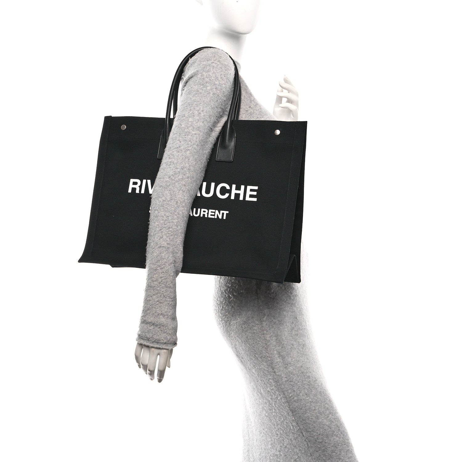 Saint Laurent Linen Calfskin Rive Gauche Tote Black 2 of 10