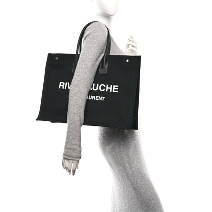 Saint Laurent Linen Calfskin Rive Gauche Tote Black 2 of 10