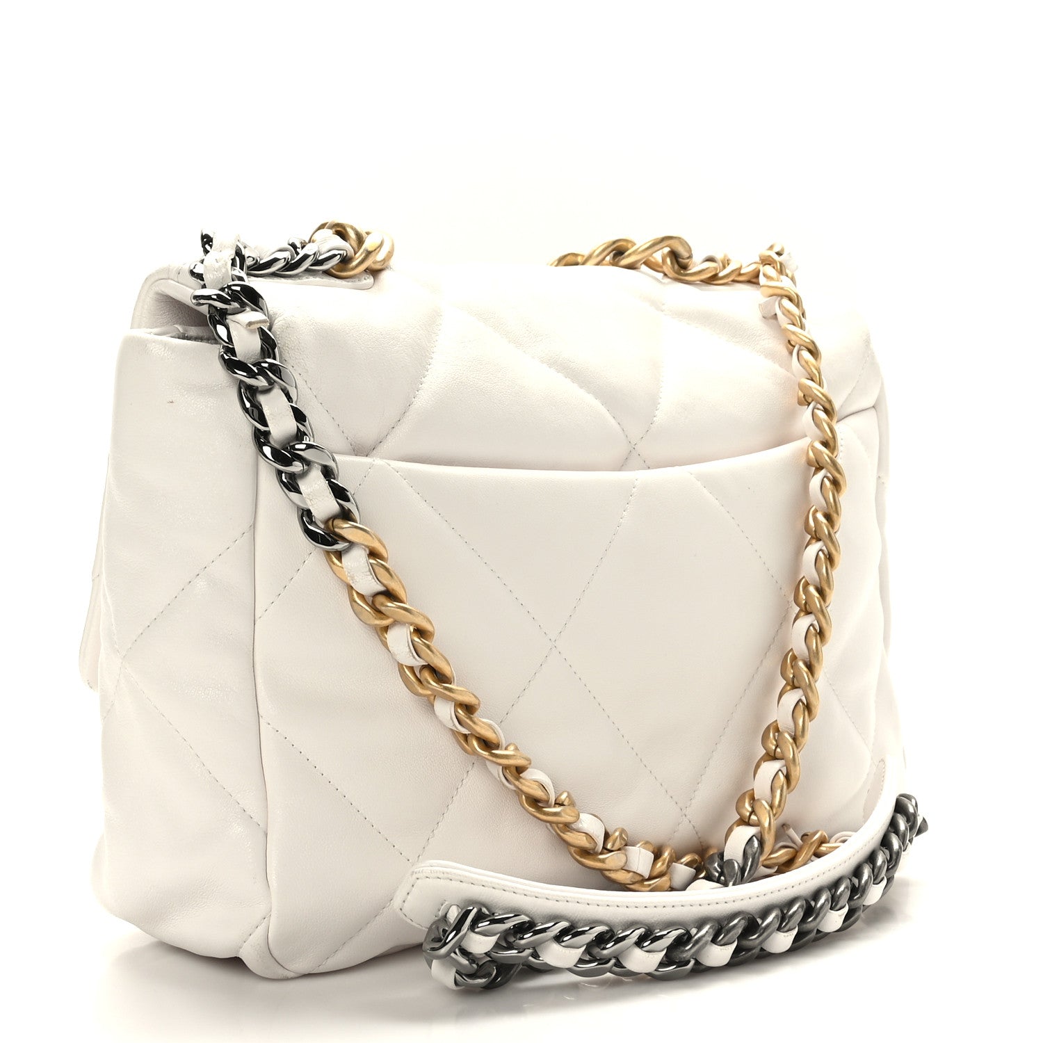 Chanel Goatskin Quilted Large Chanel 19 Flap White 3 of 9