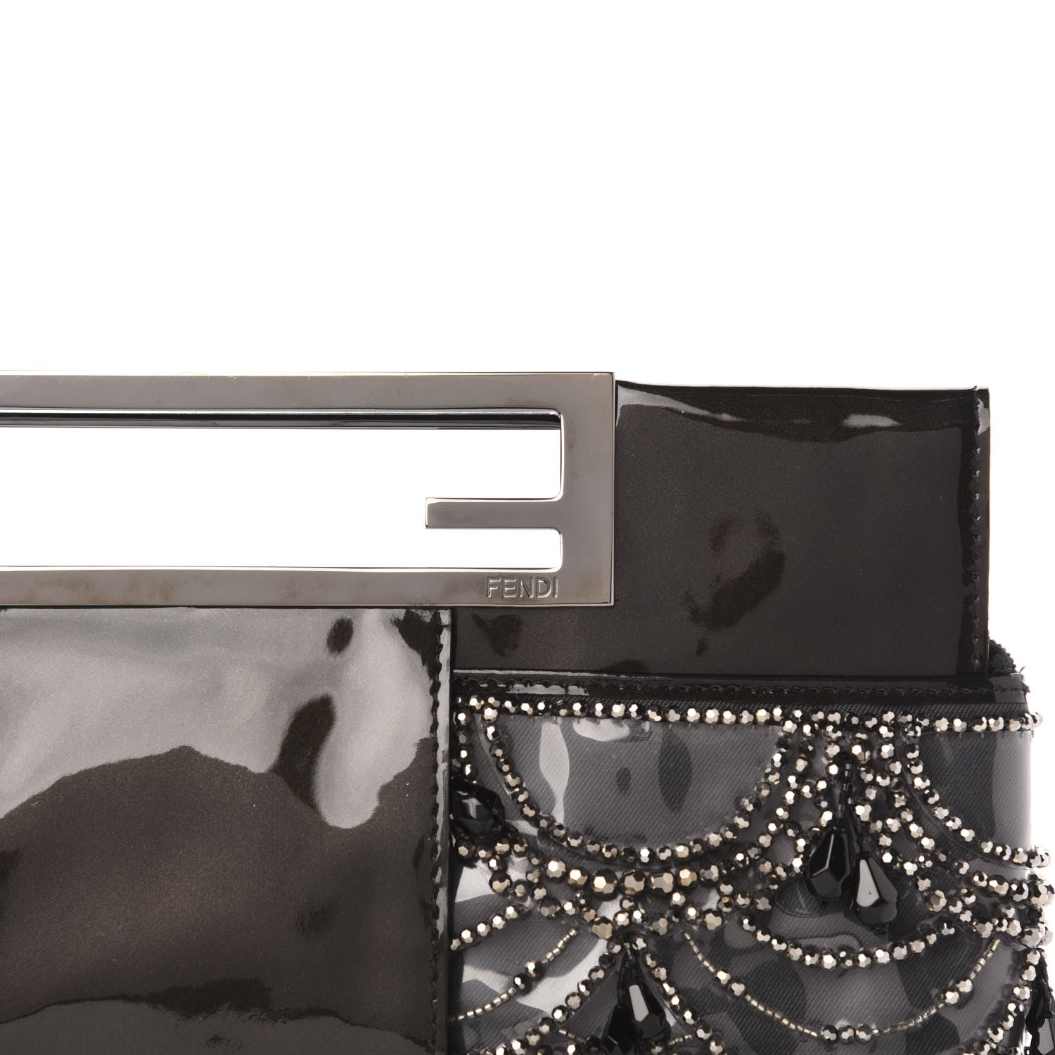 Fendi Patent Embellished Cutout Baguette Clutch Black 9 of 9