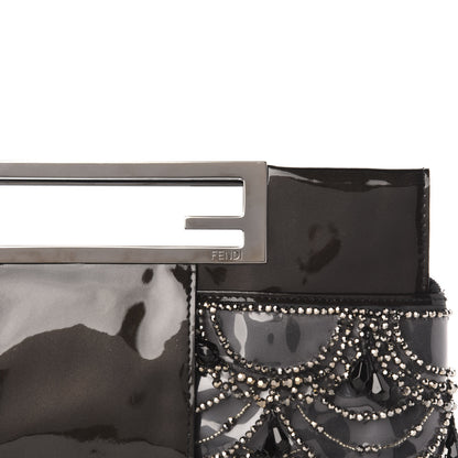 Fendi Patent Embellished Cutout Baguette Clutch Black 9 of 9
