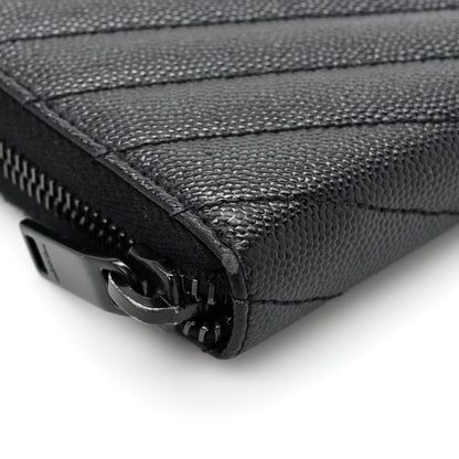 Saint Laurent Grain De Poudre Matelasse Chevron Monogram Monochrome Zip Around Wallet Black 10 of 12